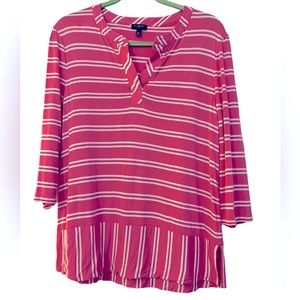 Talbots pullover tunic blouse XLP, EUC. Pink and white stripes.
